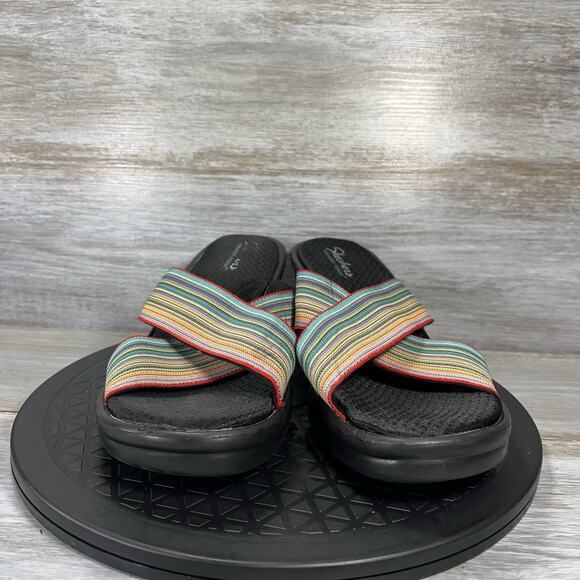 Skechers Women’s Memory Foam Stretch Woven Rainbow Platform Sandals Size 11 - Picture 2 of 8